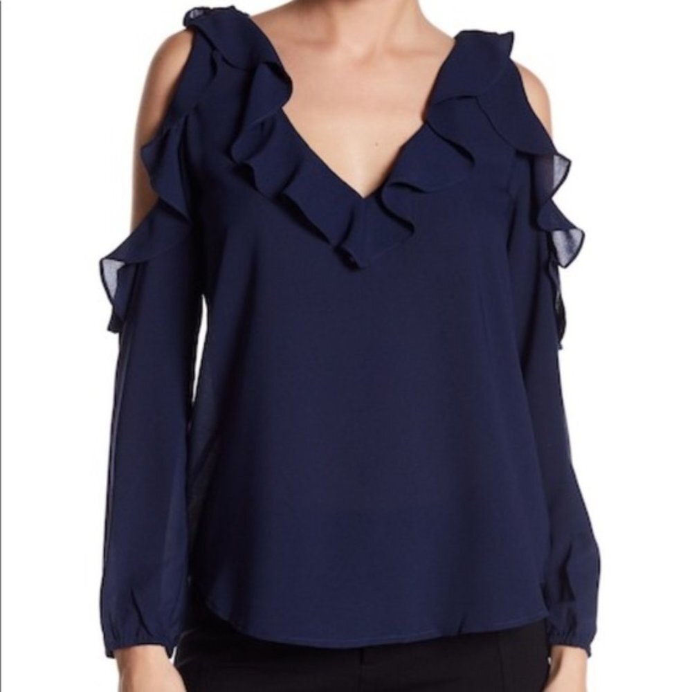 BB Dakota Navy Blue Ruffle Blouse